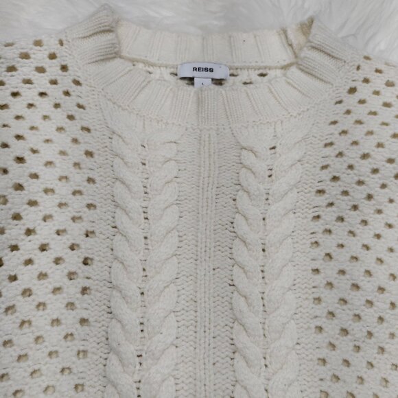 Reiss Ivory Wool Cashmere Cropped Boho married Cable Knit Sweater Women's Large - Picture 7 of 15